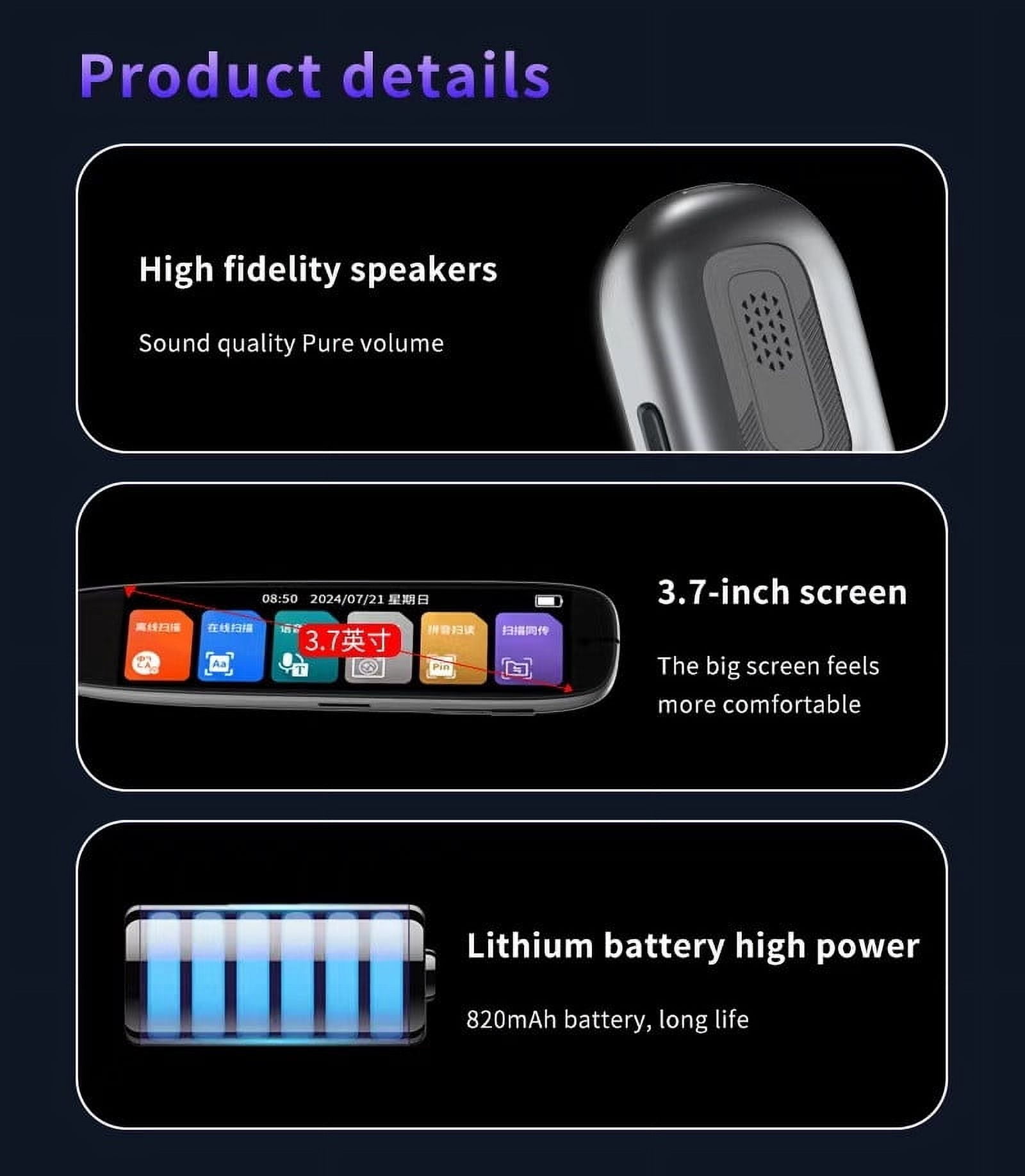 Scanning Translation Pen, Multi Functional Intelligent Translation Pen, Smart AI Scanning Pen, Multilingual Mastery At Your Fingertips Portable Scanning Translation Pen, HD Touchscreen