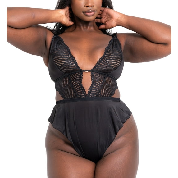 Scantilly by Curvy Kate After Hours Stretch Lace Teddy (SN025327),XL,Black