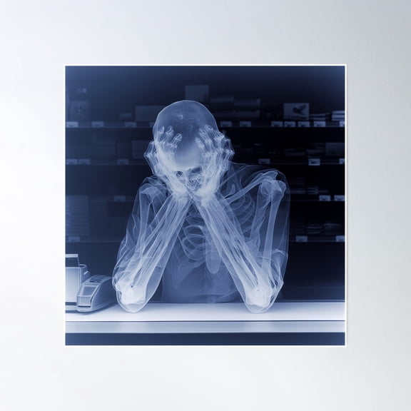 Scanxiety: X-Ray Reveals The Toll Of Endless Beeps And Bags Poster Wall Art, Modern Wall Decor, 30x30 UNFRAMED