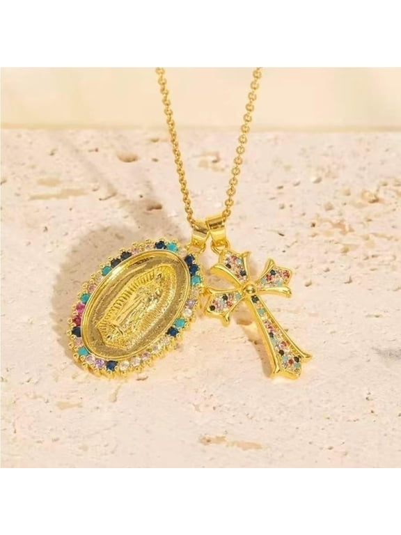 Scapular Mary Cross Crucifix Medallion Scapular Necklace Women