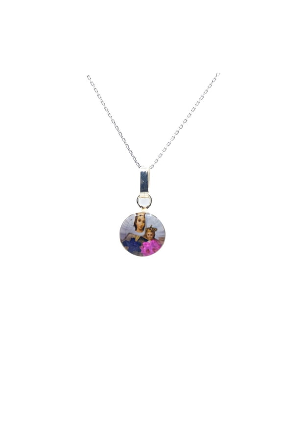 Scapular Mini Round Necklace w/ Pressed Flowers 18-inch