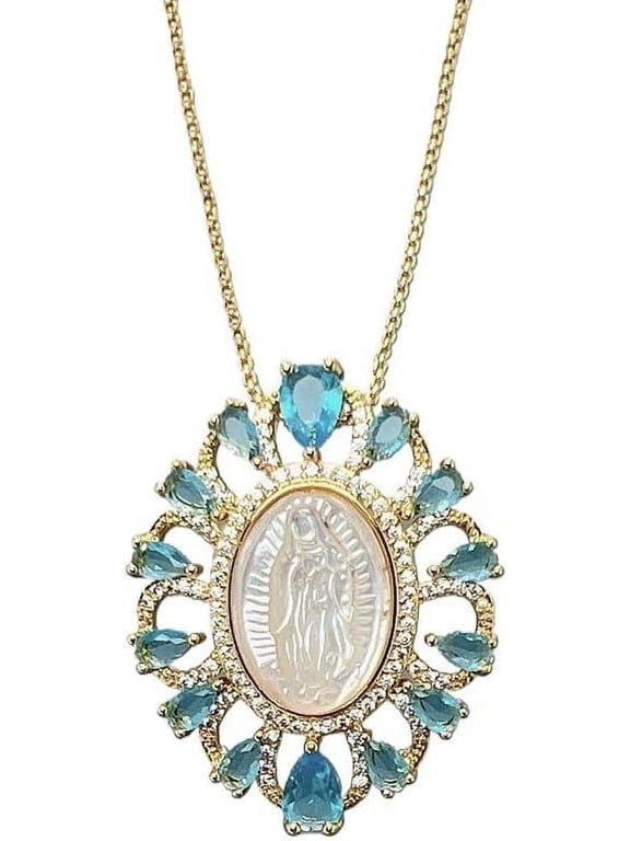 Scapular Necklace Lady of Guadalupe,Cadena Virgen De Guadalupe Medal Cubic Zirconia Scapular Necklace