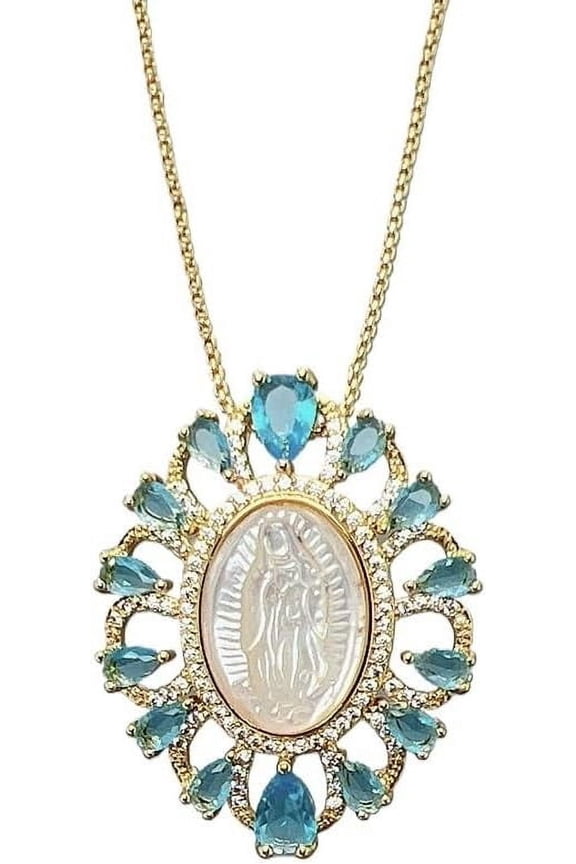 Scapular Necklace Lady of Guadalupe,Cadena Virgen De Guadalupe Medal Cubic Zirconia Scapular Necklace