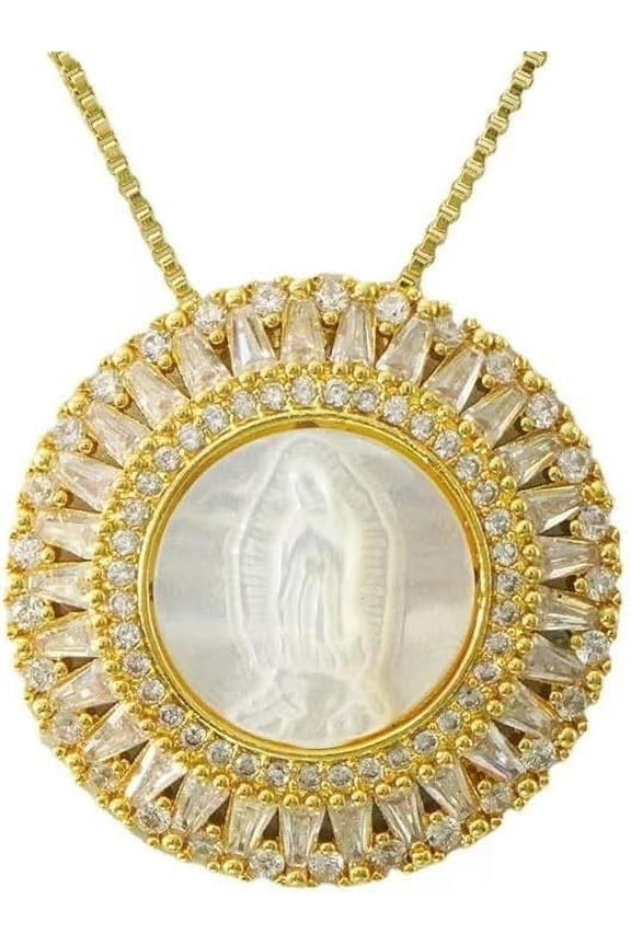 Scapular Necklace Lady of Guadalupe,Cadena Virgen De Guadalupe Mother of Pearl Necklace,Medal Medallion Necklace
