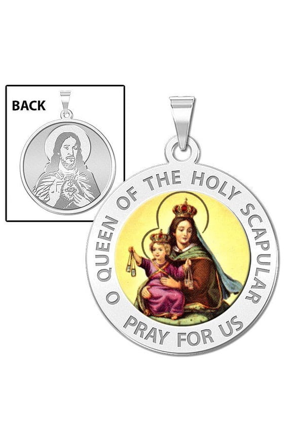 Scapular Religious Medal Color - 2/3 Inch Size of Dime, Solid 14K White Gold