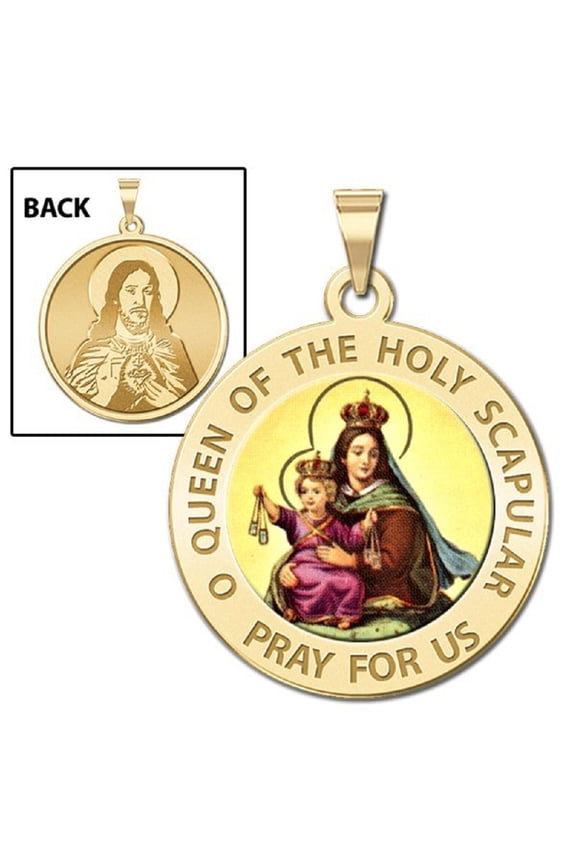 Scapular Religious Medal Color - 3/4 Inch Size of a Nickel -Solid 14K Yellow Gold