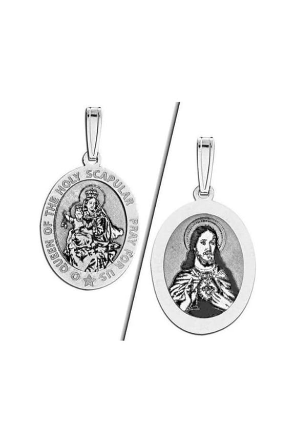 Scapular Religious Medal OVAL - 2/3 x 3/4 inch Size of Nickel, Sterling Silver