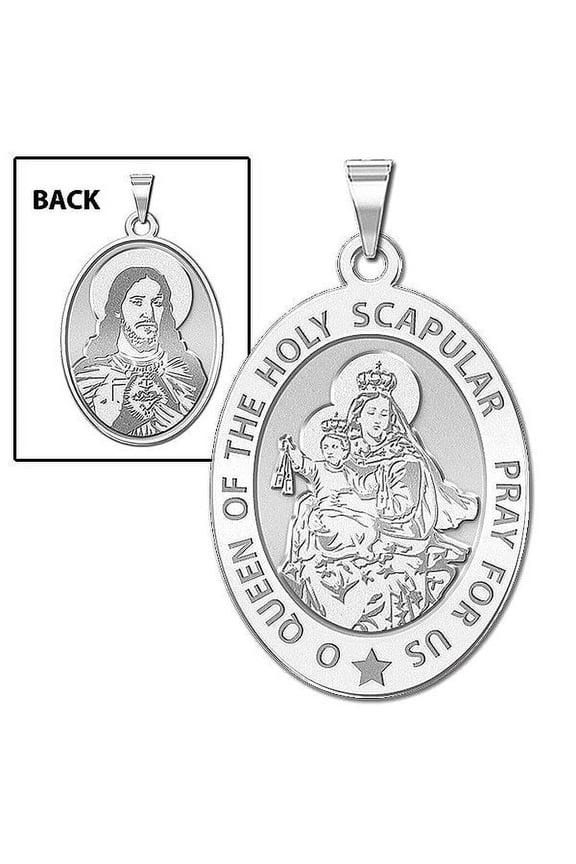 Scapular Religious Medal Oval - 3/4 inch x 1 inch in Sterling Silver