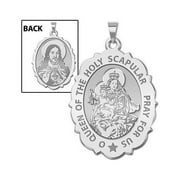 Scapular Religious Medal Scallopped OVAL - 2/3 X 3/4 Inch Size of Nickel, Sterling Silver