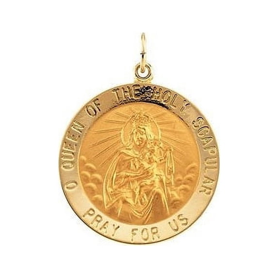 Scapular Religious Medal - Solid 14k Yellow Gold, Just over 3/4 inch (22mm)