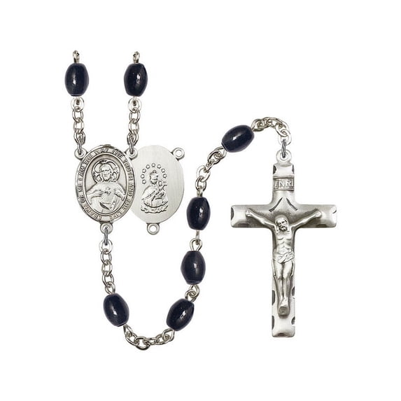 Scapular Silver-Plated Rosary 8x6mm Black Onyx Beads Crucifix Size 1 3/4 x 1 medal charm