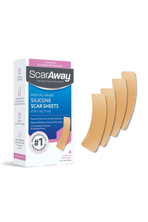 Advanced Skincare Silicone Scar Sheets for C-Section, Reusable Sheets (1.5 x 7) for Hypertrophic and Keloid Scars from C-Section & Other Surgeries, 4 Sheets