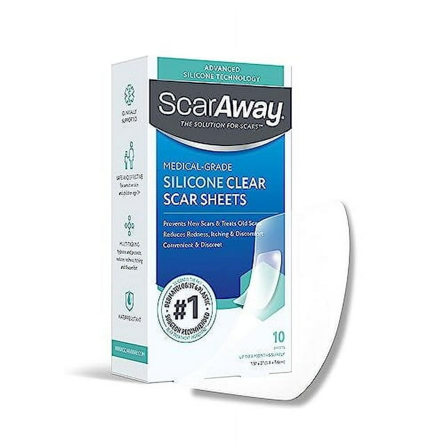 ScarAway Clear Silicone Scar Sheets, White, 10 Count