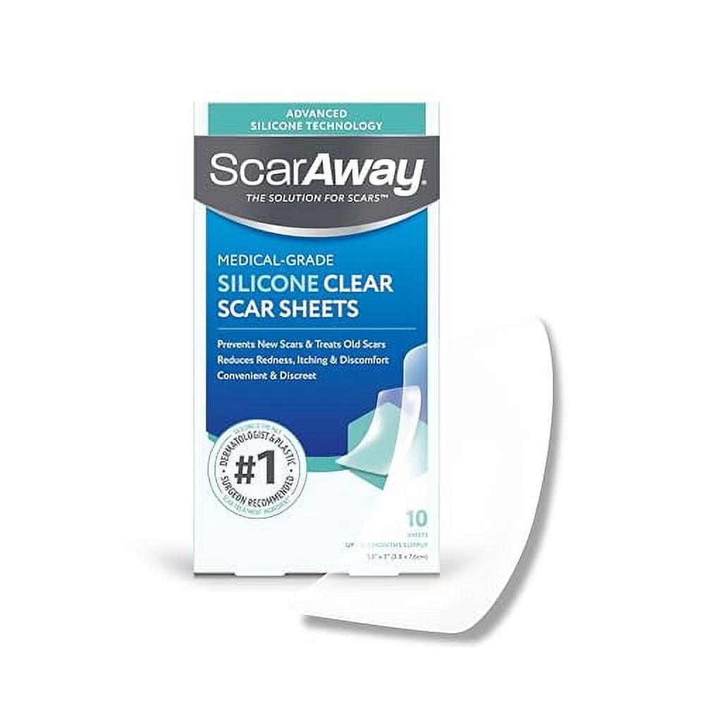 ScarAway Silicone Scar Sheets Shrink, Flatten and Fade Scars, Clear, 6 Count,10Count