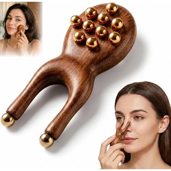 Scarab Acupressure Tool, Sandalwood Brass Bead Massager for Facial Reflexology, Sculpting, Pressure Point & Wellness Routine (1pc)