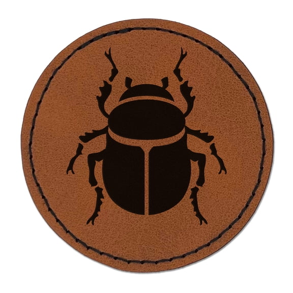 Scarab Beetle Insect Bug 2.5" Faux Leather Round Engraved Iron-On Patch - Brown