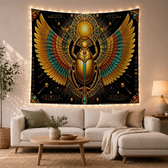 Scarab Beetle Intricately with Detailed Bright Head Teardrop, Mystical Fantasy for Space Lovers, Galaxy Room Decor, Housewarming Gift, Tapestry Wall Hanging for Bedroom and Dorm