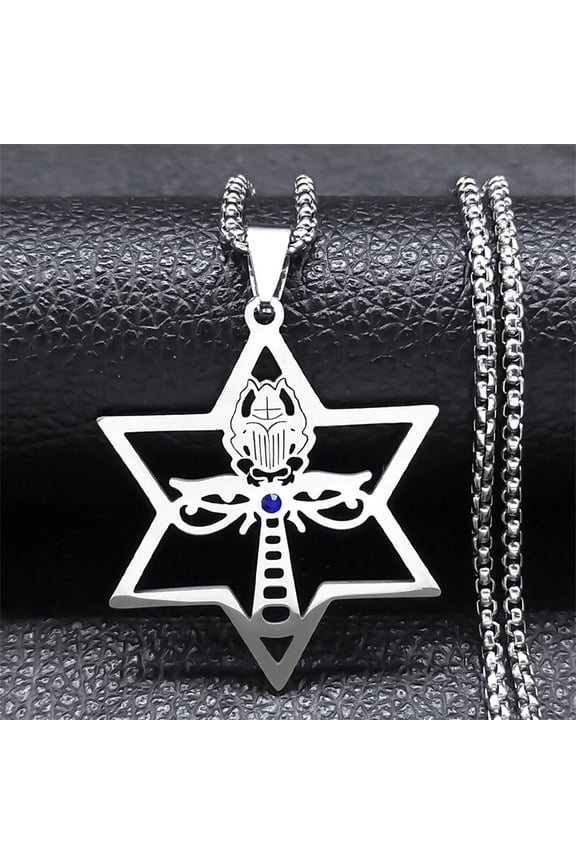 Scarab Eye of Ra Horus Ankh Necklaces for Women Men 14K White Gold Silver Color Star of David Hexagram Necklace Jewelry