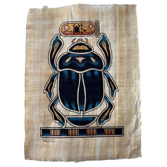 Scarab Splendor, Handcrafted Egyptian Scarab Beetle Papyrus Art for Your Sacred Space, Artistic Tributes to The Sacred Beetle, 13x17 Inches