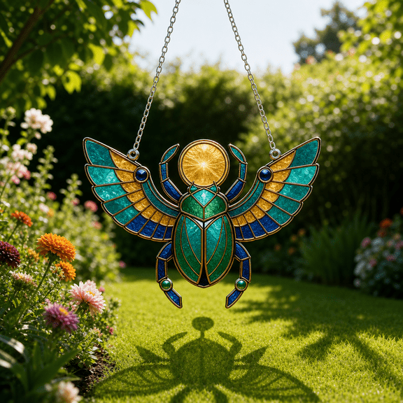 Scarab Sun Acrylic Suncatcher Window Hanging, Stained Glass Style Gift for Mom