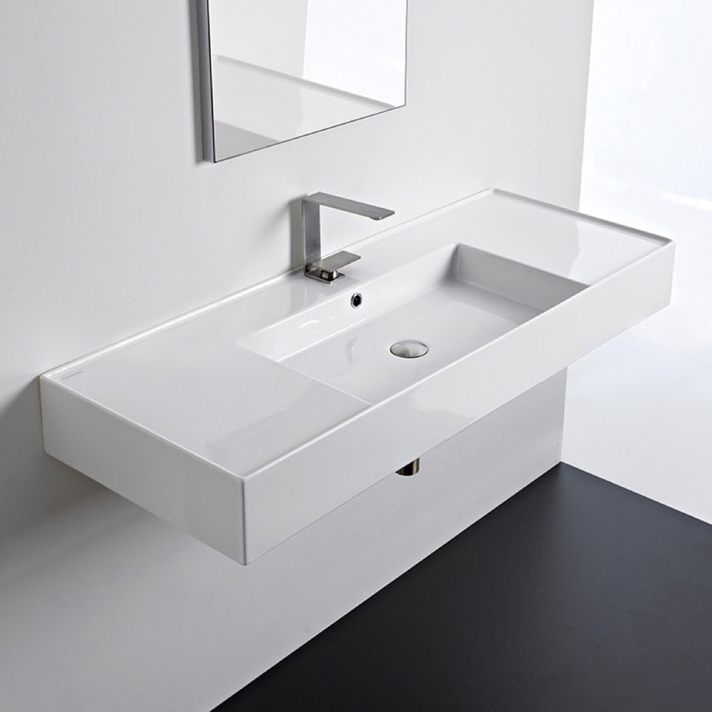 Scarabeo 48'' Glossy White Ceramic Rectangular Wall-Mount Sink