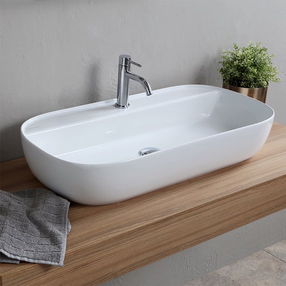 Nameeks Scarabeo 1801-One Hole Scarabeo Glam 30" Rectangular Ceramic Vessel Bathroom Sink