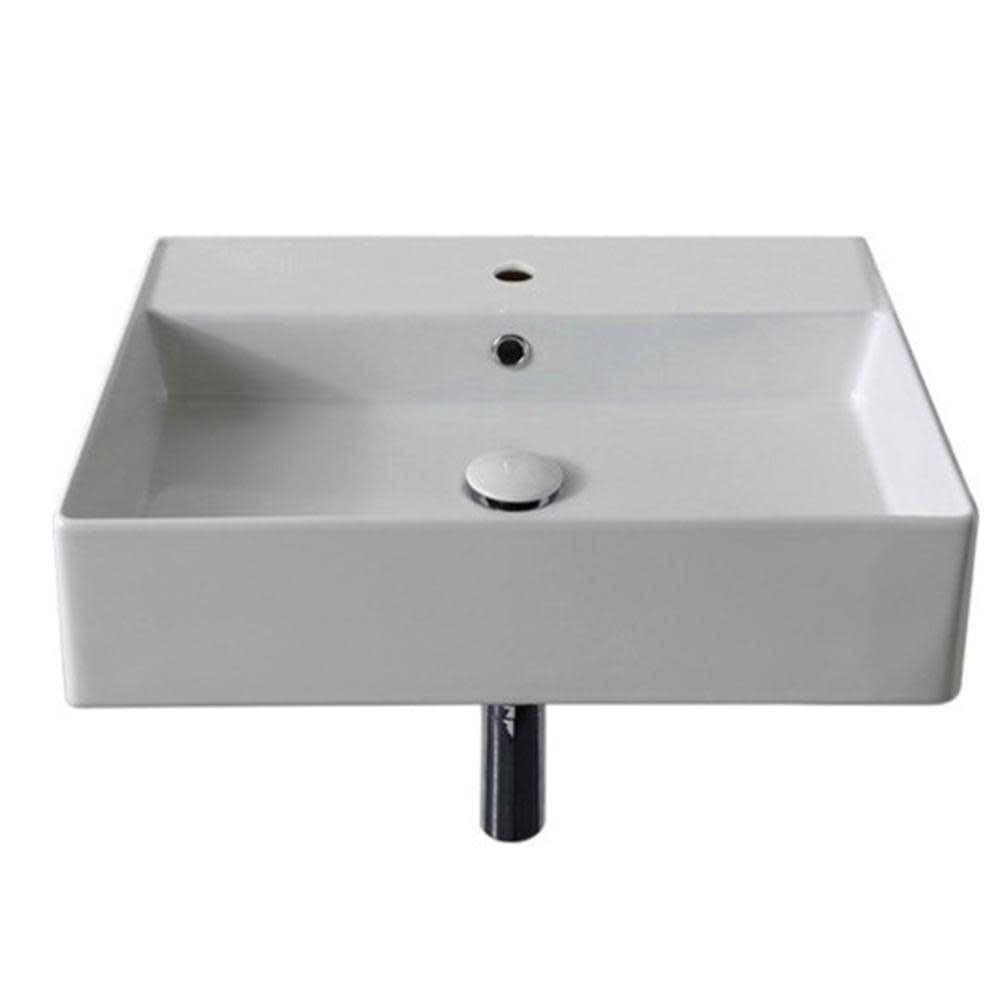 White Ceramic Rectangular Wall-Mount Bathroom Sink with Three Holes