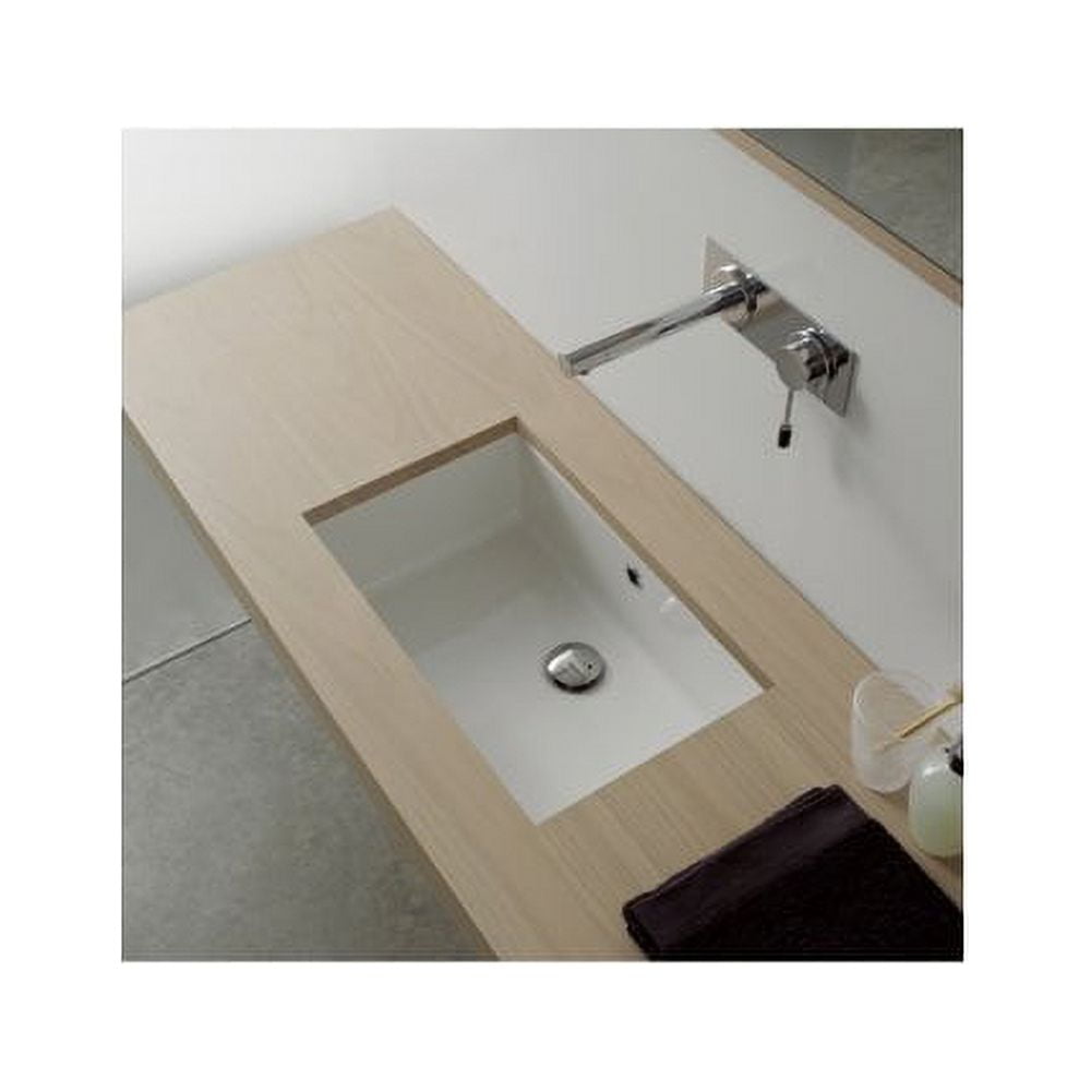 Scarabeo White Ceramic Rectangular Undermount Bathroom Sink with Overflow