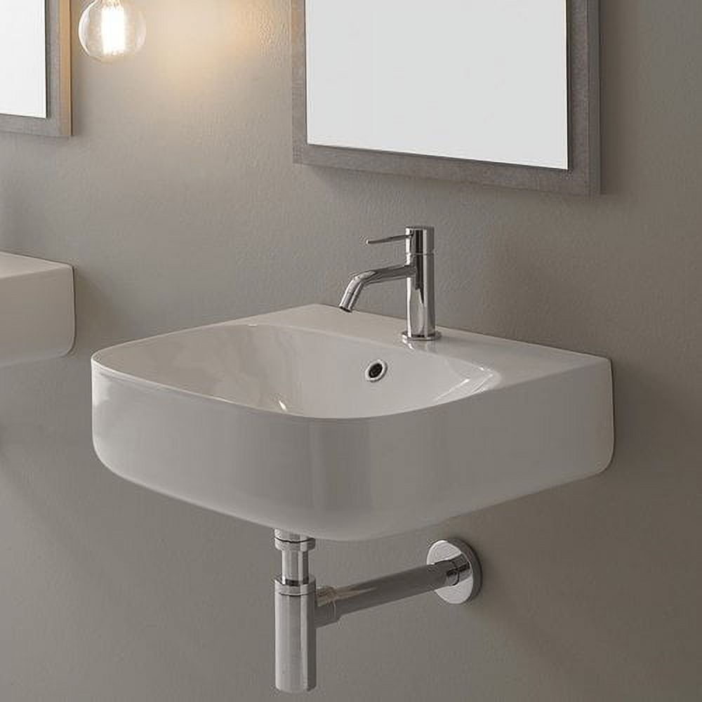 Moon 17.7'' White Ceramic Wall-Mount Bathroom Sink with Overflow