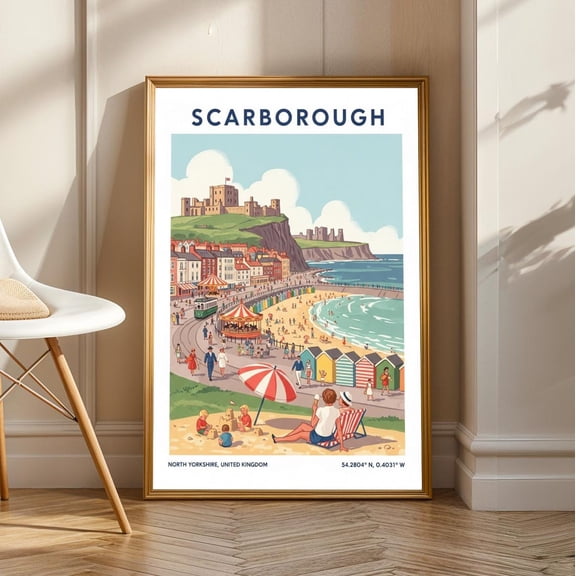 Scarborough Beach Vintage Travel Poster: Retro Seaside Art, Unframed Canvas Size 12x18
