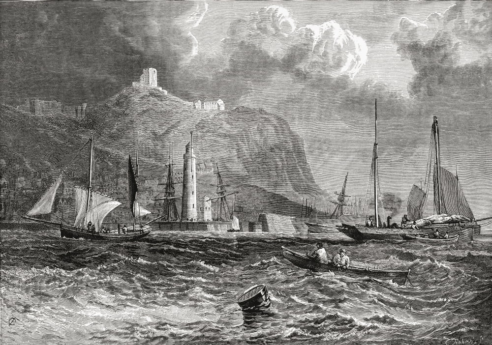 Scarborough North Yorkshire England Seen From The Sea In The Late 19Th Century From Our Own Country Published 1898 Canvas Art - Ken Welsh Design Pics (34 x 24)