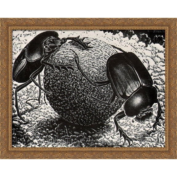 Scarebs 36x28 Large Gold Ornate Wood Framed Canvas Art by M.C. Escher