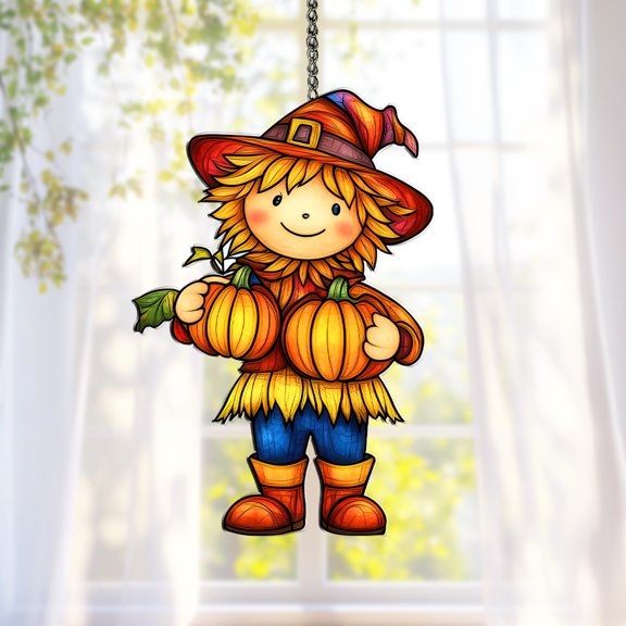 Scarecrow Acrylic Suncatcher Rustic Farmhouse Panel Window Hanging Home Decor Pumpkins