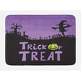 thumbnail image 1 of Scarecrow Bath Mat, Halloween Themed Image with Trick or Treat Lettering and Scary, Plush Bathroom Decor Mat with Non Slip Backing, 29.5" X 17.5", Violet Charcoal Grey, by Ambesonne, 1 of 2