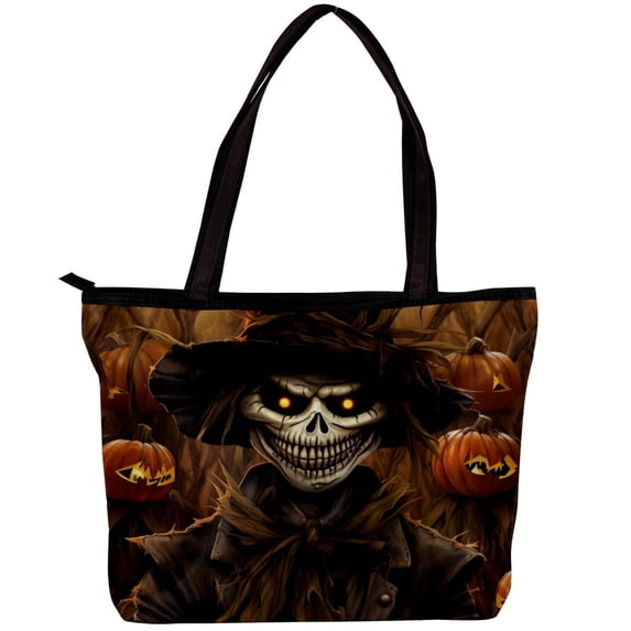Scarecrow Canvas Leather Mix Handbag for Women, Twill Sponge Jeanette Material, 30x10.5x39cm/11.8x4.1x15.4in Size