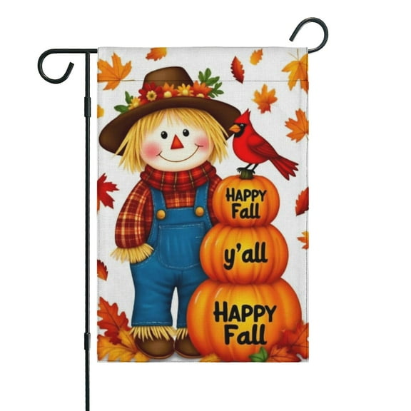 Scarecrow Cardinal Happy Fall Pumpkins Fall Garden Flags 12.5"x18" Double Side,Small Yard Flags for Outside,Outdoor Fall Decor,Autumn Funny Garden Flag Yard Decoration