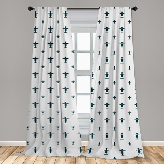 Scarecrow Curtains 2 Panels Set, Continuous Pattern with Rural on Thin Line Zigzags, Window Drapes for Living Room Bedroom, 56"W X 84"L, Dark Petrol Blue White, by Ambesonne