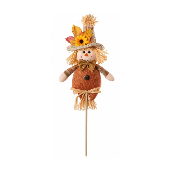 Scarecrow Fall Decor Stake 16.93 Inch, Fabric Scarecrow Pick with Sunflower Maple Leaf, Autumn Harvest Thanksgiving Yard Home Tabletop Decoration