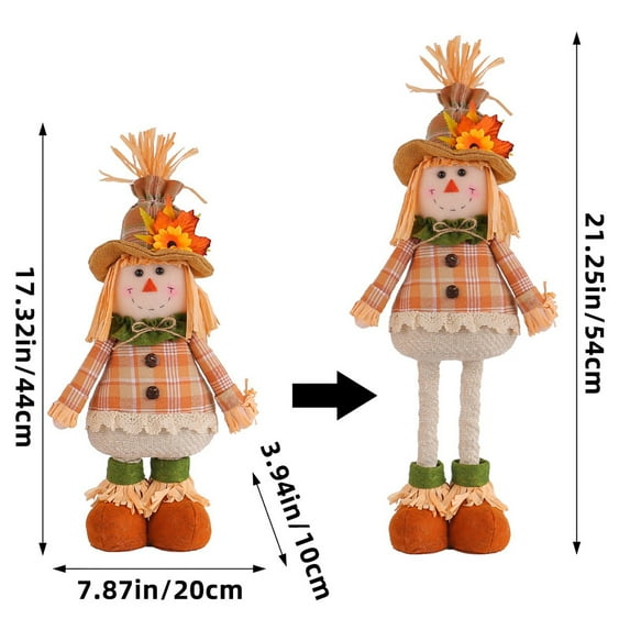 Scarecrow Gnomes Plush, Fall Harvest Decor for Home,Halloween Thanksgiving Harvest Day Scarecrow Telescopic Gnome Doll Ornament