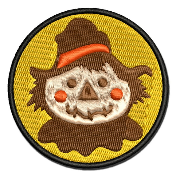 Scarecrow Head Fall Autumn Applique Multi-Color Embroidered Hook & Loop Patch - 3.5 Inch Large