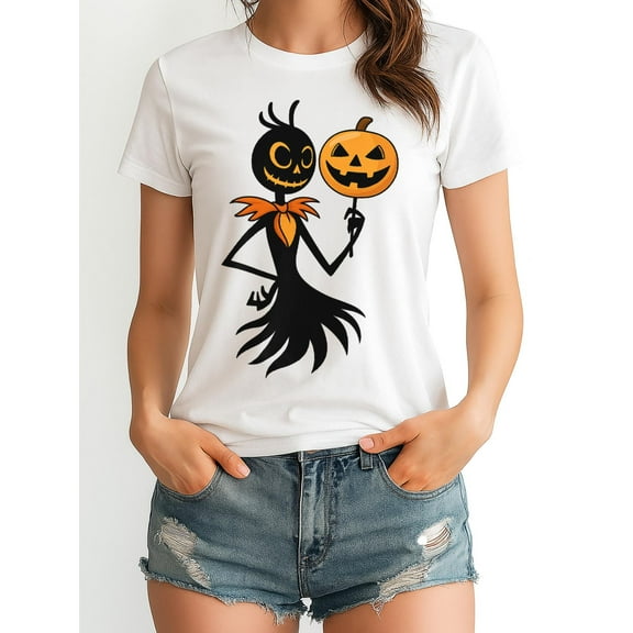 Scarecrow Jack O Lantern Graphic Tee T Shirt Tops Breathable Short Sleeve Round Neck White S-5XL