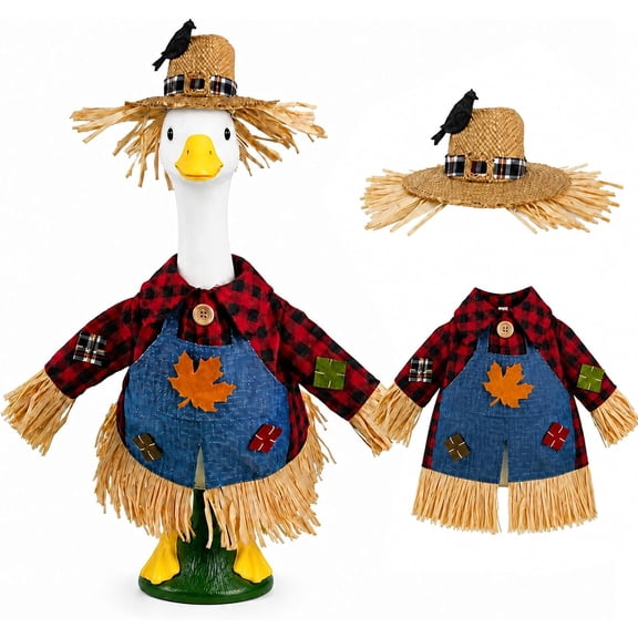 Scarecrow Porch Goose Outfits, Fall Thanksgiving Lawn Goose Statue Scarecrow Costume for 23" Lawn Geese, Autumn Halloween Goose Clothes for Outdoor Garden Patio Yard Decor