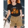 thumbnail image 1 of Scarecrow Pumpkin Graphic Tee Womens Hello Print Sunflower Birds Design Seasonal Commuting T-Shirt Black S-5XL, 1 of 5