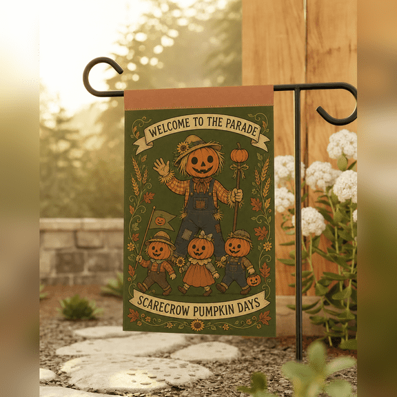 Scarecrow Pumpkin Parade Olive Green Garden Flag Fall Porch Welcome