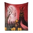 thumbnail image 1 of Scarecrow Soft Flannel Fleece Blanket, Halloween Themed Illustration with Haunted Chateau at Scary Atmosphere Pumpkins, Cozy Plush for Indoor and Outdoor Use, 50" x 70", Multicolor, by Ambesonne, 1 of 5
