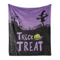 thumbnail image 1 of Scarecrow Soft Flannel Fleece Throw Blanket, Halloween Themed Image with Trick or Treat Lettering and Scary, Cozy Plush for Indoor and Outdoor Use, 50" x 60", Violet Charcoal Grey, by Ambesonne, 1 of 5