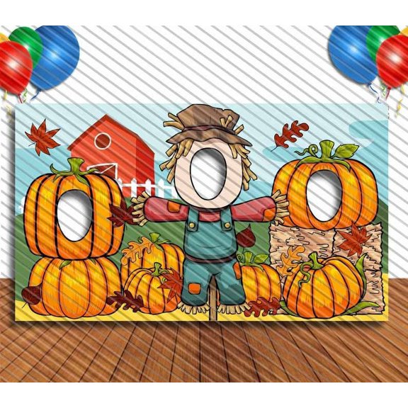 Scarecrow and Pumpkin Cutout, 42 x 72 Inches, Hole in Face, Party Selfie Photo Prop, Fall Decoration