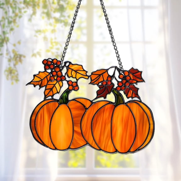 Scarecrow with Pumpkins Arch Panel Acrylic Suncatcher Window Hanging Rustic Farmhouse Decor