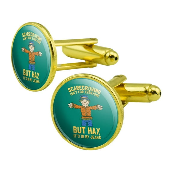 Scarecrowing Isn't For Everyone But Hay It's In My Jeans Hey Genes Funny Humor Round Cufflink Set Gold Color