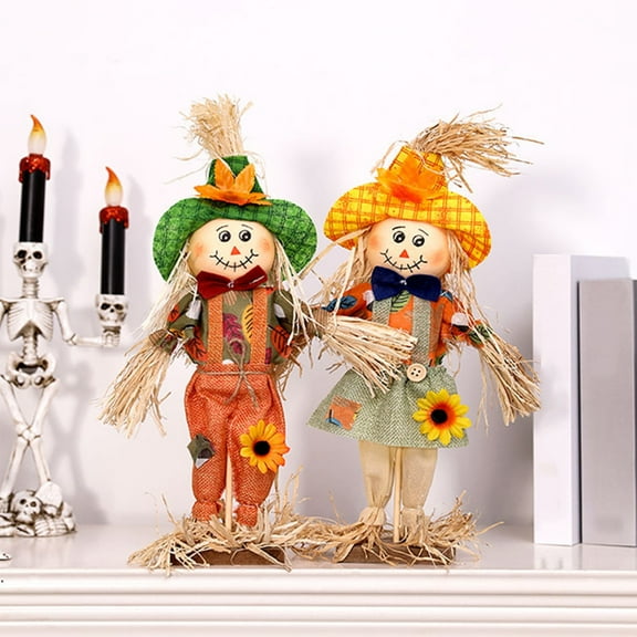 Scarecrows for Outside,Halloween Scarecrow Outdoor,Scarecrow for Garden,Halloween Scarecrow Decoration Fall Harvest Standing Scarecrow Decor for Halloween, Garden Decoration(2pcs 14in)